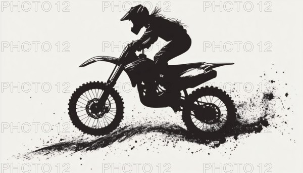 Hand-Drawn Silhouette Of A Motocross Rider Engaged In Jumping And Racing On A Motorcycle In A Sport Setting, AI generated