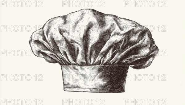 Vintage Engraving Of Chef'S Hat Hand-Drawn On A White Background. Detailed Illustration Of A Classic Kitchen Headgear In Retro Style, AI generated