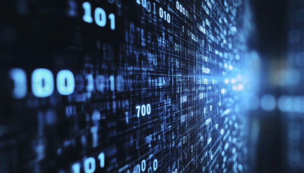 Digital Display Technology: White Numbers On Blue Screen For Data Analysis, Cybersecurity, Computer Programming, And Modern Information Technology Purposes, AI generated