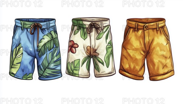 Variety Of Beach Shorts In Different Sizes: Stand Out In Stylish And Comfortable Clothing For The Summer Season, AI generated