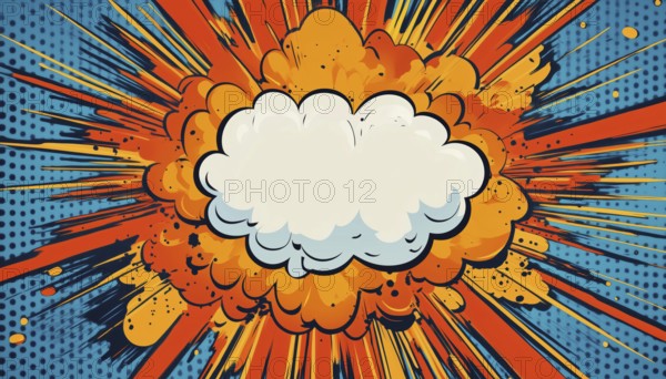 Superhero Sound Effects: Explosive Comic Pop Art Bubbles, Big Bangs, Heroic Actions, And Halftone Explosion Clouds For An Exciting Adventure, AI generated