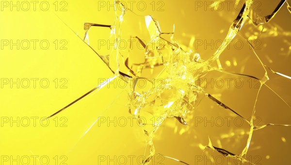 Yellow Broken Glass: Abstract Explosion And Destruction On Cracked Surface. Perfect Background For Summer Party Posters And Advertisements, AI generated