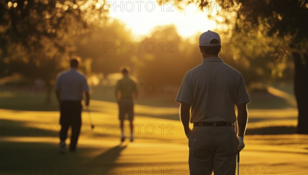 Men Playing Golf Under The Sun. Enjoying A Round Of Golf In The Sunny Weather. Male Golfers Teeing Off On A Sunny Day, AI generated