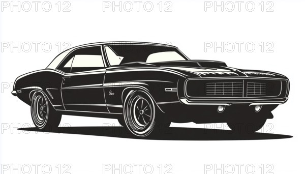 Retro V8 Auto Garage: Iconic American Sports Muscle Car Dealership Logo Featuring Vintage Vehicle Silhouette. Classic American Vehicle Design, AI generated