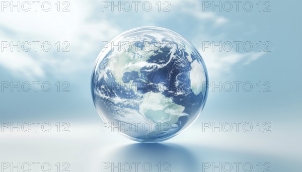 Shiny Transparent Earth Floating In Space: A Beautiful Representation Of Our Planet Suspended In Mid-Air, Glowing With Radiant Colors, AI generated