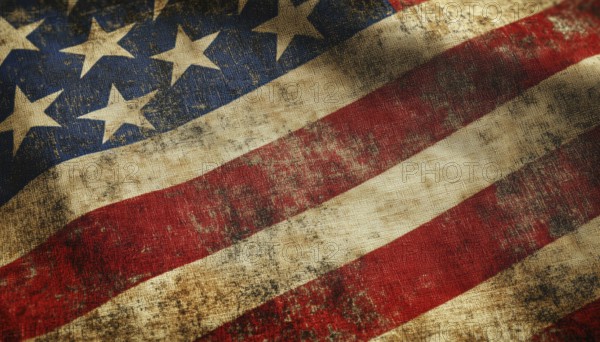 Detailed Close-Up Shot Of Weathered American Flag With Distressed Appearance, Showcasing The Beauty Of Imperfections In The Design. A Stunning Visual Display, AI generated