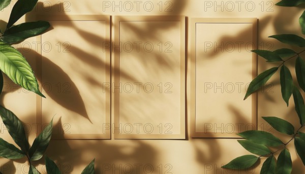 Stylish Social Media Poster Template Featuring Collage Of Photo Frames With Shadowy Leaves On Vintage Paper Texture For Brand Promotion On Social Networks, AI generated