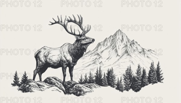 Elk Mountain Ado In Mono: Art For Badge, Sticker, Patch, T-Shirt, And More! Capture The Beauty Of This Stunning Design, AI generated