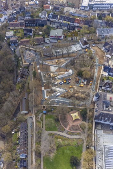 Aerial view, construction site in the southern part of the castle park, Siegen-Kernband, Siegen, Siegerland, North Rhine-Westphalia, Germany, construction work, construction area, construction site, construction project, construction site, DE, Europe, aerial view, aerial photography, aerial photography, overview, bird's-eye view, overview