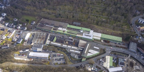 Aerial photo, Gontermann-Peipers Werk Marienborn, Siegen-Giersberg, Siegen, Siegerland, North Rhine-Westphalia, Germany, DE, Europe, commercial enterprises, commercial area, commercial site, commercial use, industrial area, industrial site, aerial photograph, aerial photography, aerial photography, overview, bird's-eye view, bird's-eye view, overview