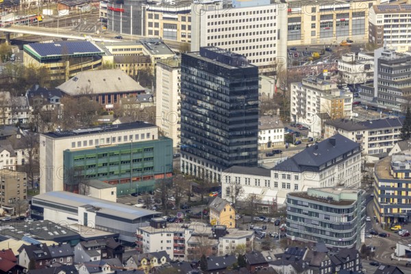 Aerial view, City with Kreishaus, Kulturhaus Lütz, Siegen-Kernband, Siegen, Siegerland, North Rhine-Westphalia, Germany, City, DE, Europe, city centre, aerial view, aerial photography, aerial photography, skyline, city centre, overview, bird's-eye view, overview