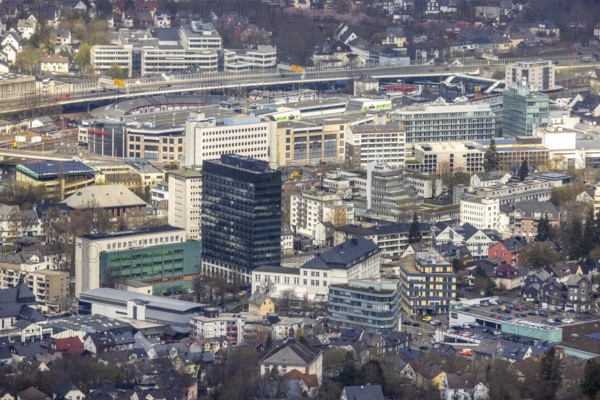 Aerial view, City with Kreishaus, Kulturhaus Lütz, Siegen-Kernband, Siegen, Siegerland, North Rhine-Westphalia, Germany, City, DE, Europe, city centre, aerial view, aerial photography, aerial photography, skyline, city centre, overview, bird's-eye view, overview