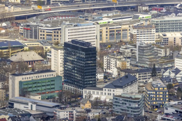 Aerial view, City with Kreishaus, Kulturhaus Lütz, Siegen-Kernband, Siegen, Siegerland, North Rhine-Westphalia, Germany, City, DE, Europe, city centre, aerial view, aerial photography, aerial photography, skyline, city centre, overview, bird's-eye view, overview
