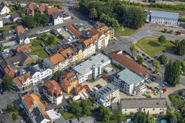 Aerial view, police station, Caritas social centre Werl and construction site new building in Grafenstraße, Werl, Soester Börde, North Rhine-Westphalia, Germany, eye of the law, construction work, construction area, construction site, building plots, construction measure, construction project, construction site, DE, Europe, aerial view, aerial photography, aerial photography, new building, law enforcement officer, police, police station, social service, state authority, state power, overview, bird's eye view, birds-eyes view, overview