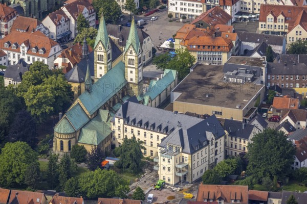 Aerial view, pilgrimage basilica of the Visitation of the Virgin Mary, Werl, Soester Börde, North Rhine-Westphalia, Germany, place of worship, DE, Europe, religious community, place of worship, holy site, church, parish, denomination, aerial view, aerial photography, aerial photography, religion, religious site, overview, bird's-eye view, overview