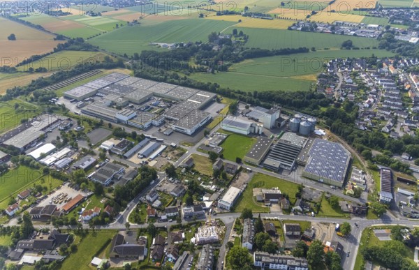 Aerial view, commercial area Zur Mersch, Metallbau Schwenneker, Werl, Soester Börde, North Rhine-Westphalia, Germany, DE, Europe, commercial enterprises, commercial area, commercial park, commercial location, commercial use, industrial area, industrial building, industrial location, aerial photograph, aerial photography, aerial photography, overview, bird's-eye view, overview