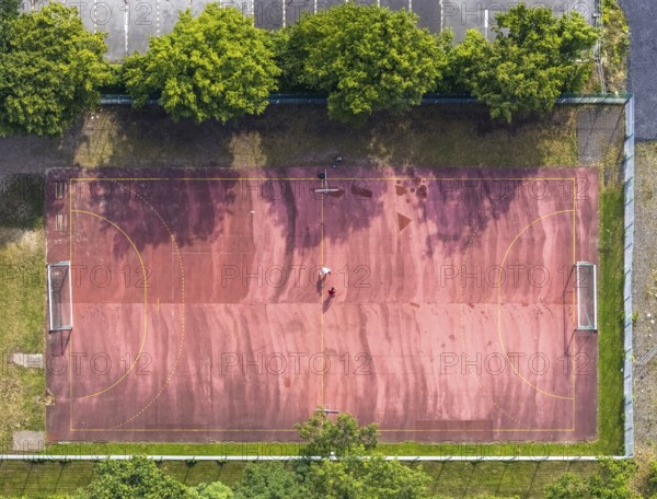 Aerial view, sports field at Werl leisure pool, Werl, Soester Börde, North Rhine-Westphalia, Germany, DE, Europe, shapes and colours, handball court, aerial view, aerial photography, aerial photography, sports, sports facilities, sports field, sports venue, overview, bird's-eye view, overview