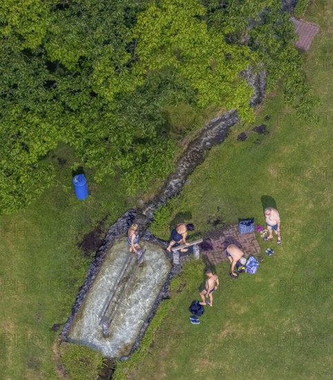 Aerial view, Werl water treading pool, Werl, Soester Börde, North Rhine-Westphalia, Germany, bathing establishment, bathing resort, DE, Europe, outdoor pool, leisure activities, hydrotherapy, Kneipp, aerial view, aerial photography, aerial photography, swimming pool, overview, bird's-eye view, overview