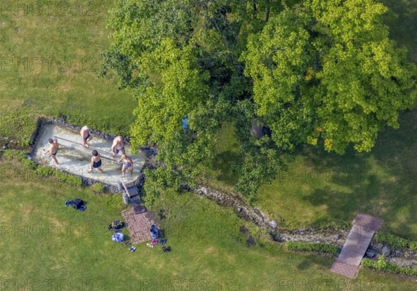 Aerial view, Werl water treading pool, Werl, Soester Börde, North Rhine-Westphalia, Germany, bathing establishment, bathing resort, DE, Europe, outdoor pool, leisure activities, hydrotherapy, Kneipp, aerial view, aerial photography, aerial photography, swimming pool, overview, bird's-eye view, overview
