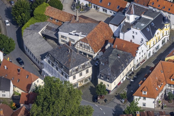 Aerial photo, house renovation in the old town centre Kämperstraße, Werl, Soester Börde, North Rhine-Westphalia, Germany, construction project, construction site, DE, Europe, aerial photo, aerial photography, aerial photography, renovation, refurbishment, overview, bird's-eye view, overview