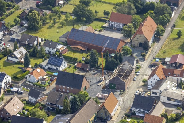Aerial view, construction site at Büdericher Hellweg, Westbüderich, Werl, Soester Börde, North Rhine-Westphalia, Germany, construction work, construction area, construction site, building plots, construction crane, construction project, construction site, DE, Europe, aerial view, aerial photography, aerial photography, overview, bird's-eye view, overview