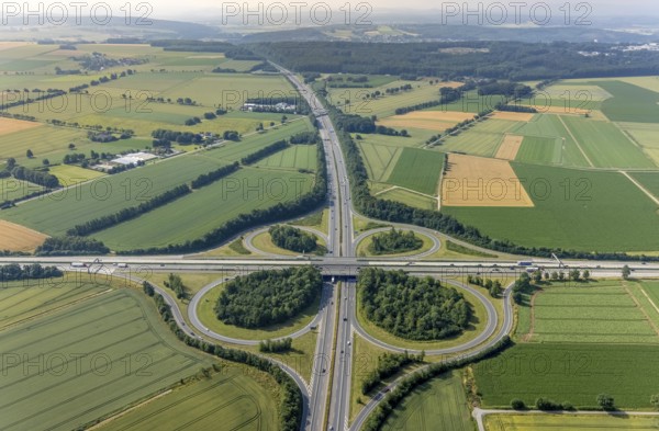 Aerial view, motorway junction Werl, A44 and A445, Werl, Soester Börde, North Rhine-Westphalia, Germany, motorway A44, motorway A445, motorway junction, DE, Europe, aerial view, aerial photography, aerial photography, overview, bird's-eye view, overview