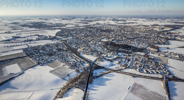 Aerial view, overview Werl, winter landscape, winter, snow, Werl, Soester Börde, North Rhine-Westphalia, Germany, Soester, Börde, DE, Europe, birds-eyes, view, aerial photography, aerial photography, aerial photography, overview, overview, bird's eye view