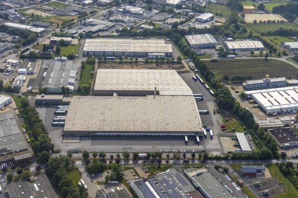 Aerial photo, Aldi logistics centre central warehouse Werl, Werl, Soester Börde, North Rhine-Westphalia, Germany, DE, Europe, freight transport, logistics, logistics service, logistics service provider, logistics provider, logistics centre, aerial photo, aerial photography, aerial photography, transport service, overview, bird's-eye view, overview