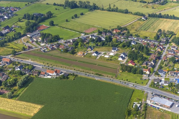 Aerial view, construction site, new residential area Albert-Schweitzer-Straße, Hilbeck, Werl, Soester Börde, North Rhine-Westphalia, Germany, construction work, construction area, construction site, building plots, construction project, construction site, DE, Europe, property tax, real estate, aerial view, aerial photography, aerial photography, new construction, overview, bird's eye view, residential complex, living and living, residential area, residential buildings, residential quality, residential neighbourhood, housing estate, birds-eyes view, overview