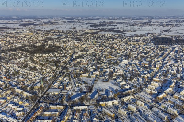 Aerial view, overview, winter, snow, Werl, Soester Börde, North Rhine-Westphalia, Germany, Soester, Börde, DE, Europe, birds-eyes, view, aerial photography, aerial photography, overview, bird's eye view