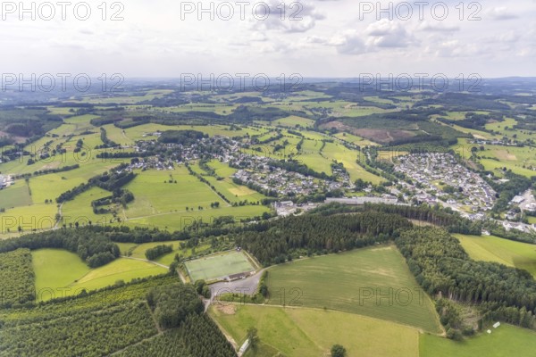 Aerial photo, Rothemühle sports ground and view of Heid, Wenden, Sauerland, North Rhine-Westphalia, Germany, DE, Europe, football pitch, football stadium, aerial photo, aerial photography, aerial photography, sports facilities, sports ground, sports venue, overview, bird's-eye view, overview