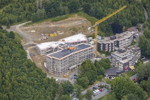 Aerial view, construction site St. Josefsheim, new construction Caritas Centre Wenden, Wenden, Sauerland, North Rhine-Westphalia, Germany, retirement home, old people's home, construction work, construction area, building site, building plots, construction project, construction site, care and nursing, DE, Europe, aerial view, aerial photography, aerial photography, new construction, nursing facility, retirement home, retirement home, retirement home, senior citizens' centre, overview, bird's eye view, bird's eye view, overview