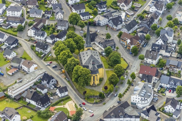 Aerial view, catholic church St. Severin, Wenden, Sauerland, North Rhine-Westphalia, Germany, place of worship, DE, Europe, religious community, place of worship, holy place, church, parish, denomination, aerial view, aerial photography, aerial photography, religion, religious site, overview, bird's-eye view, overview