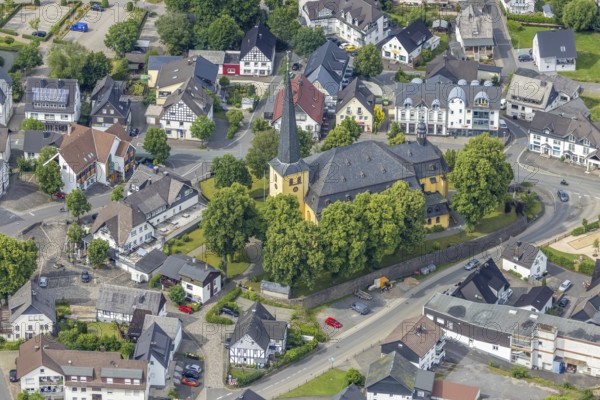 Aerial view, catholic church St. Severin, Wenden, Sauerland, North Rhine-Westphalia, Germany, place of worship, DE, Europe, religious community, place of worship, holy place, church, parish, denomination, aerial view, aerial photography, aerial photography, religion, religious site, overview, bird's-eye view, overview