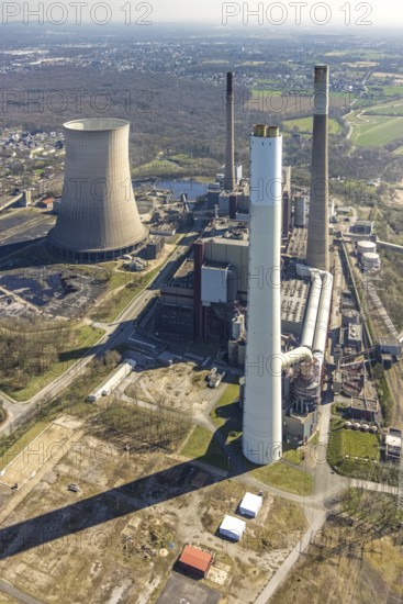 Aerial view, STEAG power plant Voerde, Möllen, Voerde, Ruhr area, Lower Rhine, North Rhine-Westphalia, Germany, DE, Europe, power plant Möllen, aerial view, aerial photography, aerial photography, overview, bird's-eye view, former power plant site, overview