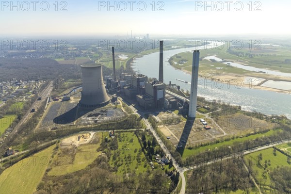 Aerial view, STEAG power plant Voerde, Möllen, Voerde, Ruhr area, Lower Rhine, North Rhine-Westphalia, Germany, DE, Europe, power plant Möllen, aerial view, aerial photography, aerial photography, overview, bird's-eye view, former power plant site, overview