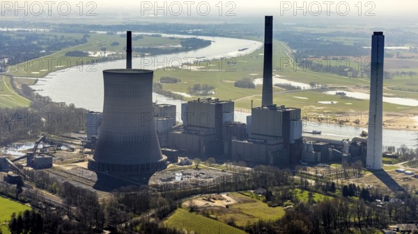 Aerial view, STEAG power plant Voerde, Möllen, Voerde, Ruhr area, Lower Rhine, North Rhine-Westphalia, Germany, DE, Europe, power plant Möllen, aerial view, aerial photography, aerial photography, overview, bird's-eye view, former power plant site, overview