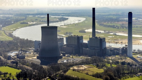 Aerial view, STEAG power plant Voerde, Möllen, Voerde, Ruhr area, Lower Rhine, North Rhine-Westphalia, Germany, DE, Europe, power plant Möllen, aerial view, aerial photography, aerial photography, overview, bird's-eye view, former power plant site, overview