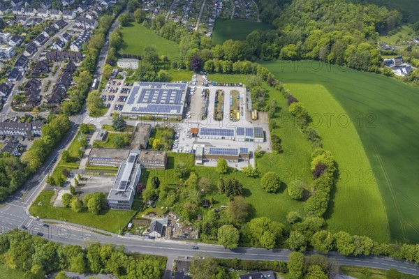Aerial view, Stadtwerke Velbert, Kettwiger Straße, small-scale, Velbert, Ruhr area, North Rhine-Westphalia, Germany, DE, energy supplier, Europe, aerial view, aerial photography, aerial photography, photovoltaic, photovoltaic system, solar, solar system, solar energy, solar energy, overview, bird's-eye view, overview
