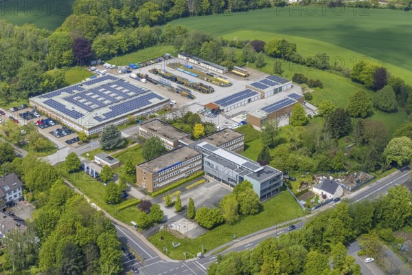 Aerial view, Stadtwerke Velbert, Kettwiger Straße, small-scale, Velbert, Ruhr area, North Rhine-Westphalia, Germany, DE, energy supplier, Europe, aerial view, aerial photography, aerial photography, photovoltaic, photovoltaic system, solar, solar system, solar energy, solar energy, overview, bird's-eye view, overview