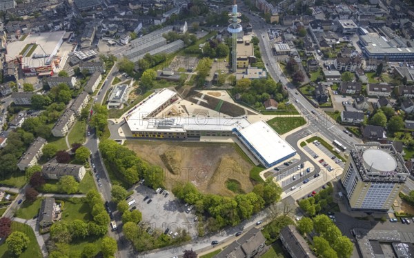 Aerial photo, Kastanienallee primary school, BKS high-rise building, Velbert, Ruhr area, North Rhine-Westphalia, Germany, education, educational institution, DE, Europe, primary school, teaching institute, aerial photo, aerial photography, aerial photography, school, overview, bird's-eye view, overview