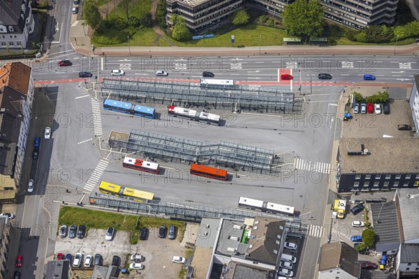 Aerial view, bus station, Velbert, Ruhr area, North Rhine-Westphalia, Germany, DE, Europe, aerial view, aerial photography, aerial photography, bus station, overview, bird's eye view, ZOB, birds-eyes view, overview