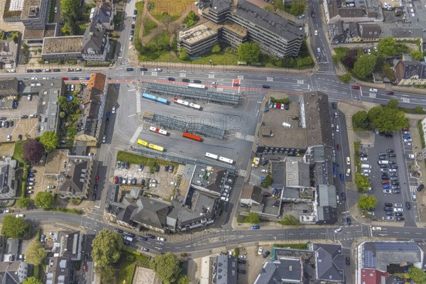 Aerial view, bus station, Velbert, Ruhr area, North Rhine-Westphalia, Germany, DE, Europe, aerial view, aerial photography, aerial photography, bus station, overview, bird's eye view, ZOB, birds-eyes view, overview