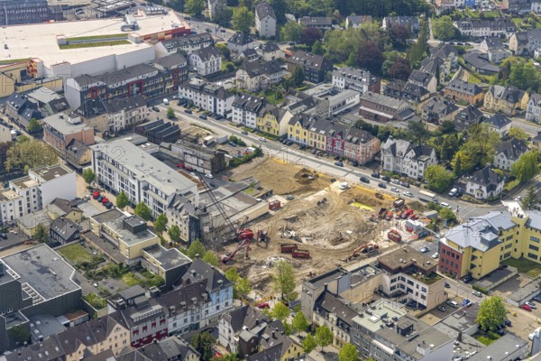 Aerial view, construction site Offerstraße, Friedrichstraße, Grünstraße, Velbert, Ruhr area, North Rhine-Westphalia, Germany, construction work, construction area, building site, building plots, construction project, construction site, DE, Europe, aerial view, aerial photography, aerial photography, overview, bird's-eye view, overview