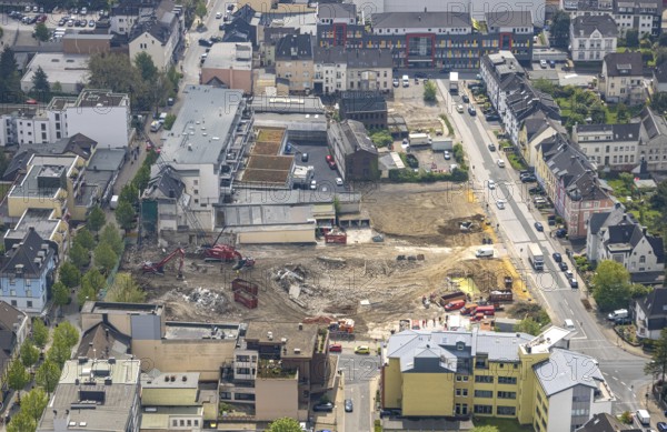 Aerial view, construction site Offerstraße, Friedrichstraße, Grünstraße, Velbert, Ruhr area, North Rhine-Westphalia, Germany, construction work, construction area, building site, building plots, construction project, construction site, DE, Europe, aerial view, aerial photography, aerial photography, overview, bird's-eye view, overview