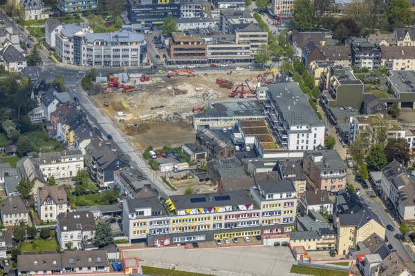 Aerial view, construction site Offerstraße, Friedrichstraße, Grünstraße, Velbert, Ruhr area, North Rhine-Westphalia, Germany, construction work, construction area, building site, building plots, construction project, construction site, DE, Europe, aerial view, aerial photography, aerial photography, overview, bird's-eye view, overview