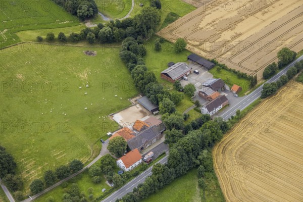 Aerial photo, agricultural business Werler Straße 185 am Ameckebach, Hemmerde, Unna, Ruhr area, North Rhine-Westphalia, Germany, DE, Europe, agricultural business, aerial photo, aerial photography, aerial photography, overview, bird's-eye view, overview