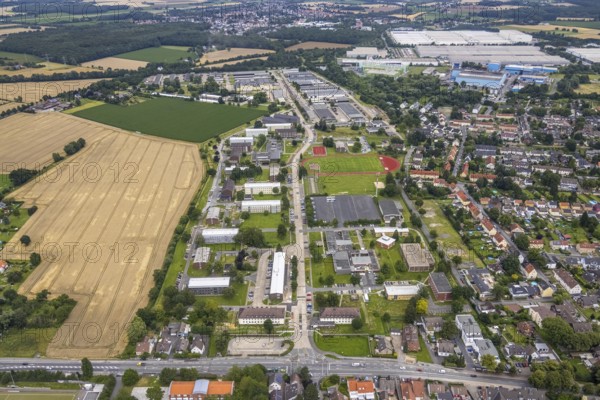 Aerial photo, Glückauf Kaserne military area, Königsborn, Unna, Ruhr area, North Rhine-Westphalia, Germany, Bundeswehr, DE, Europe, barracks, aerial photo, aerial photography, aerial photography, sports field, overview, bird's-eye view, overview
