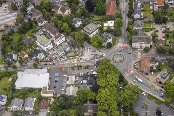 Aerial view, roundabout and construction site at Viktoriastraße corner Friedrich-Ebert-Straße, Unna, Ruhr area, North Rhine-Westphalia, Germany, construction work, construction area, construction site, construction measure, construction project, construction site, DE, Europe, roundabout, roundabout, roundabout, aerial view, aerial photography, aerial photography, overview, bird's-eye view, overview