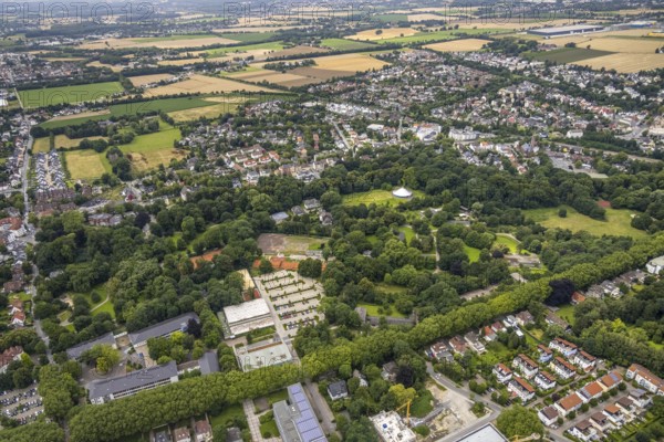 Aerial view, spa gardens, tent Circus Travados, Königsborn, Unna, Ruhr area, North Rhine-Westphalia, Germany, DE, Europe, aerial view, aerial photography, aerial photography, park, tennis facility, tennis courts, overview, bird's-eye view, overview